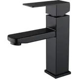 Schwarzer Badezimmer-Wasserhahn, quadratischer Waschbecken-Mischer, Warm- und Kaltwasser-Wasserhahn, Badezimmer-Mischer aus Edelstahl (ohne