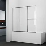 Marwell Badewannenfaltwand Silver Vital chrom - 3-flg, 166x140cm - Duschabtrennung mit Handtuchhalter - Duschabtrennung - Transparent/Weiß
