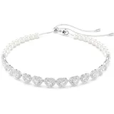 Swarovski Ariana Grande x Choker, Rhodinierte Damenhalskette mit Kristallperlen und Herz-Motiven in Klarem Pavé und Verschiedenen Schliffen, Länge: 30-44 cm, Breite: 1 cm