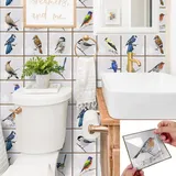 Alwayspon 10Stück Retro weiße Fliesen und Vögel Fliesenaufkleber, 0,6 mm dick, zum Abziehen und Aufkleben, selbstklebend, Spritzschutz, Kamin, Treppen, Fliesenaufkleber zum Aufkleben für Küche