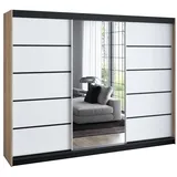 A&J MöbelLand Schiebetürenschrank VILUNO 4 200 x 215 x 59,5 cm Weiß/Schwarz