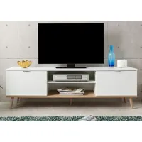 Furn.design TV-Lowboard weiß matt, Eiche 160 cm 2-türig, skandinavisch,