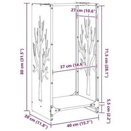 vidaXL Kaminholzregal Kaltgewalzter Stahl 40 x 30 x 80 cm Weiß
