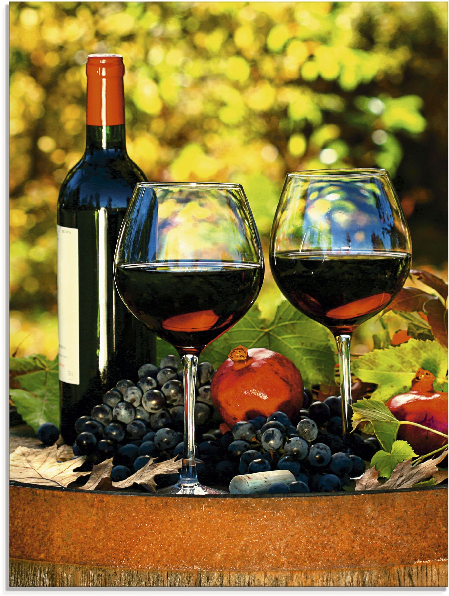 Artland Glasbild »Gläser Rotwein auf altem Fass«, Getränke, (1 St.) Artland grün