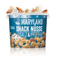 Maryland Snack Nüsse Salz & Pfeffer 275g Becher – Knackig-lecker gewürzte Nussmischung mit gerösteten Erdnüssen, Cashewkernen und Mandeln – Wiederverschließbarer Becher (1 x 275g)