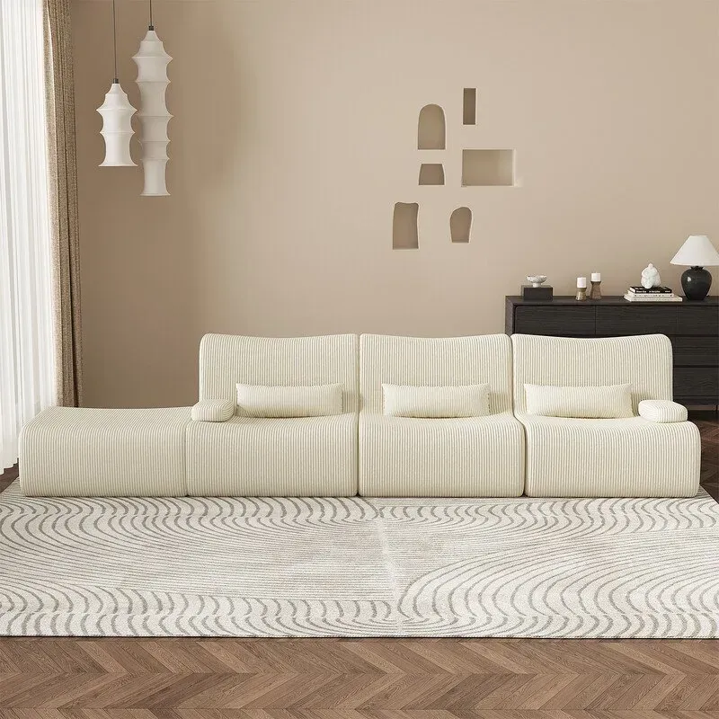 GTIMEX Ecksofa mit Schlaffunktion 250 x 170 x 76 cm, L-förmige Couch aus Cord,Memory-Schaumstoff, Tiefer Sitzfläche, Modulares Sofa mit Chaiselongue für Wohnzimmer und Schlafzimmer,Beige
