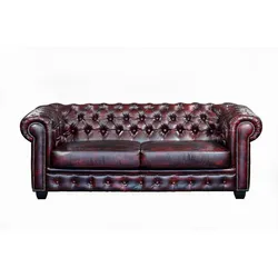 Chesterfield Ledersofa 3-Sitzer - Büffelleder - Rotbraun - BRENTON