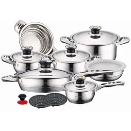 COFI 1453 Cheffinger 16-Teilig Kochtopf Set Kochtöpfe Topf Kochtopfset Edelstahl Geeignet für alle Herdarten, auch Induktion