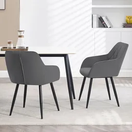 Woltu 6er Set Esszimmerstühle mit Armlehne Rückenlehne, Stuhl im Esszimmer mit Samtbezug, bequemer Polsterstuhl, Küchenstuhl mit Metallbeinen, d... - Dunkelgrau