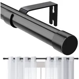 Gardinenstange, 76-238 cm Gardinenstangen für Fenster mit Kappenknöpfen mit Halterungen Set, verstellbare Gardinenstange aus Edelstahl mit 16 mm Durchmesser für Schlafzimmer/Schwarz