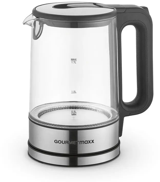 Preisvergleich Produktbild GOURMETmaxx Glas-Wasserkocher LED 1,7l  - Edelstahl/schwarz