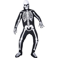 Smiffys Herren Skelett Kostüm, Jumpsuit mit Kapuze, Handschuhe und Überschuhe, Größe: M, 36124