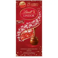 Lindt Schokolade LINDOR Milch | 137g Beutel | Kugeln mit unendlich zartschmelzender Füllung | Schokoladengeschenk | Pralinen | 75 Jahre