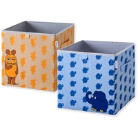 LIFENEY Aufbewahrungsbox Die Maus 30x30x30cm 2er Set – blau, braun, orange