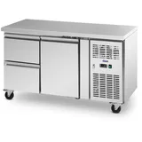 Royal Catering Kühltisch auf Rollen - 280 l - 1 Fach / 2 Schubladen - 136 x 70 cm - - Edelstahl - - Silber