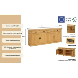 OTTO home Sideboard, beige (natur), B:202cm H:83cm T:39cm, Sideboards, Sideboard, Kommode im klassischen Landhausstil, Breite 202 cm