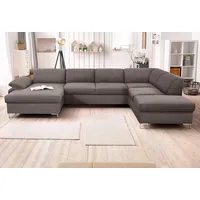 DOMO collection Wohnlandschaft Santana mit viel Platz, komfortabel, moderner Fuß, bequeme Armlehne, wahlweise mit Bettfunktion, U-Form grau
