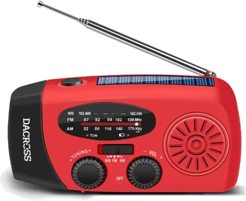 Kurbelradio mit Solarzellen und Powerbank, Rot