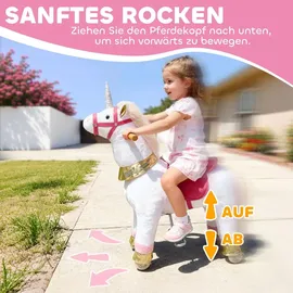 aiyaplay Reitpferd auf Rollen Spielpferd zum Reiten mit Einhorn-Design Weiß