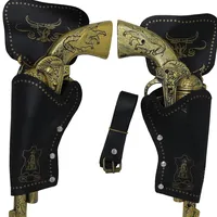 FIESTAS GUIRCA | Doppelte Cowboy-Gürteltasche mit Zwei Spielzeugpistolen (29 cm) – Sheriff Western Texas Kostümzubehör für Erwachsene und Kinder Karneval Halloween – Braun Gold