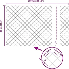 vidaXL Maschendrahtzaun Silber 25 x 0.8 m Galvanisierter Stahl vidaXL