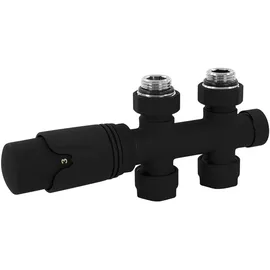 luxebath Ventil-Armaturen Set Multiblock Heizkörperthermostat Mittelanschluss Schwarz