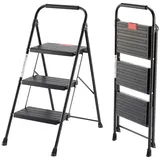 Refined Living Trittleiter 2/3 Stufen klappbar Trittleiter, Klapptritt für Zuhause bis 150 kg (Multifunktionsleiter mit breitem Anti-Rutsch-Pedal und Klappsicherung, stabile Anti-Rutsch-Leiter mit Handlauf kompakte & leichte Klappleiter), Sicherheitsleiter Stufen Leiter für Küche & Büro, Bibliothek, Garten