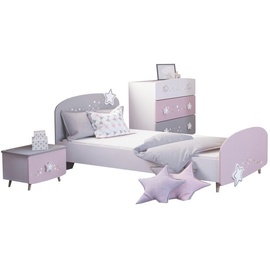 Kindermöbel 24 Kinderzimmer Sternschnuppe 3-tlg rosa weiß grau Kinderbett + Nachttisch + Kommode oder Schrank