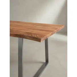 KADIMA DESIGN Bürotisch Massivholz Baumkante Industrial 180x90 cm Akazie XXL mit Chromgestell Goldbraun Handarbeit Tarn Kollektion Kadima Design