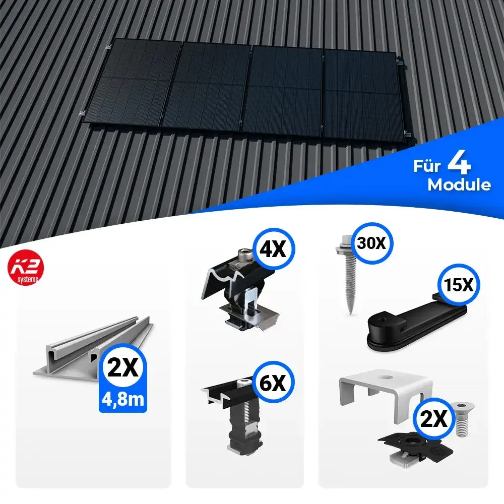 K2 Systems Trapezblech Montageset für 4 Module - 0% MwSt. (Angebot gemäß § 12 Abs. 3 UStG)