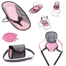 Bayer Design 63694AB Puppenzubehör, Puppenhochstuhl, Puppentrage, Tasche, grau