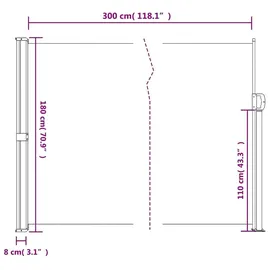 vidaXL Seitenmarkise 180 x 300 cm grau Polyester