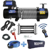 Husar Winch Elektrische Seilwinde 13000 lbs | 5897 kg 24V mit 26 m x 10 mm Stahlseil, Funkfernbedienung, 3-stufigem Planetengetriebe, Offroad-Seilwinde für 4x4, SUV, Geländewagen und Fahrzeugbergung