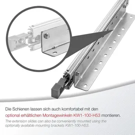 SOTech VarioSlide KV2-100-H53-L300-EH 300 mm – Schwerlast 100 kg, Einhandverriegelung mit Lock-in/out Einrastfunktion mit grauem Hebel Schwerlast-Vollauszug belastbar bis