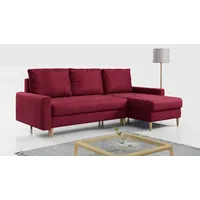 MKS MEBLE Ecksofa - L-Form Sofa mit Schlaffunktion - Wohnlandschaft L Form, Ecksofa mit Schlaffunktion und Bettkasten, Schlafsofa mit Bettkasten, Couch mit Schlaffunktion - Rot LANG