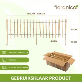 Floranica Staketenzaun aus Haselnuss mit Pfosten 50 cm hoch x lfm Lattenabstand 4-6 Kastanie Gartenzaun Beeteinfassung Steckzaun Rollzaun