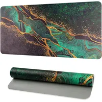 Schreibtischunterlage aus Leder, Mauspad, Grün, Gold, Schwarz, Marmor