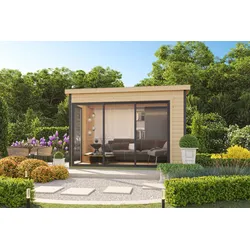 Gartenhaus NORDIC HOLZ "AUSTIN 5", beige (natur), Fußboden im Gartenhaus, Massivholzdach, Holz, Gartenhäuser