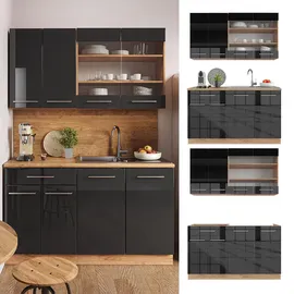 Vicco Küchenzeile Fame-Line 140 cm Anthrazit Hochglanz/Eiche