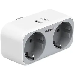TESSAN Steckdosenadapter mit USB Ladefunktion, 2x Schutzkontakt, 1x USB-A, 1x USB-C