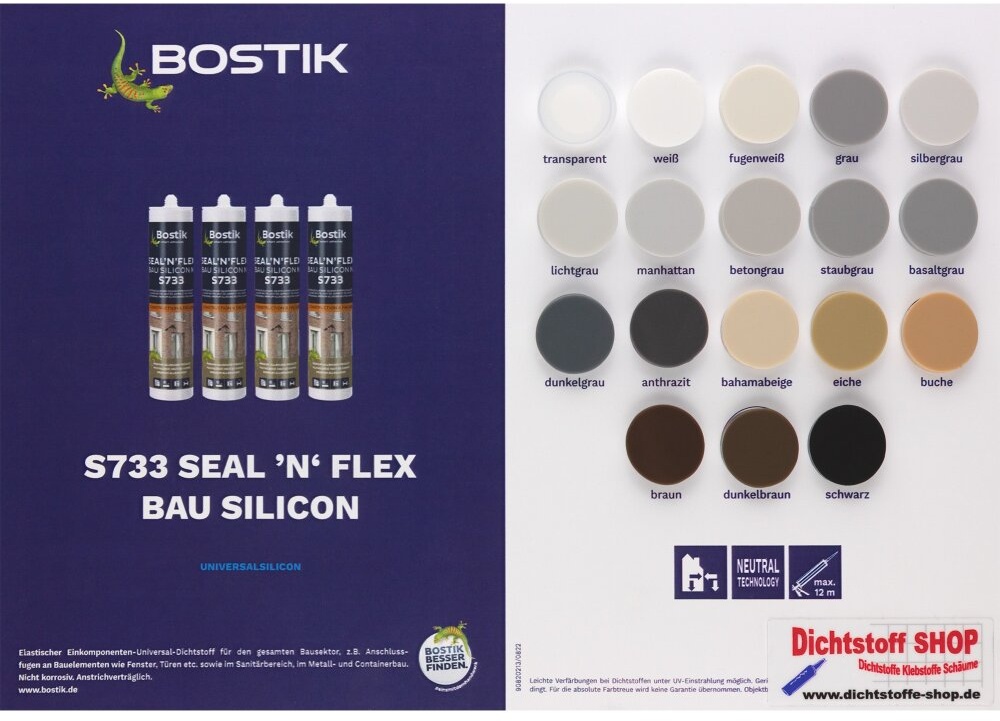 Bostik S733 Seal N Flex Bau Silicon Silikon Dichtstoff Farbkarte-Tupfenkarte