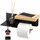 ELUNO Toilettenpapierhalter VARAZ mit 2 Ablagen, Selbstklebender Toilettenpapierrollenhalter, WC-Rollenhalter mit Klebeband zum Kleben oder zum Bohren, aus schwarzem Metall und Bambus
