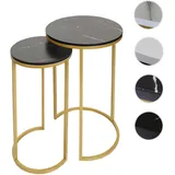 Mendler 2er-Set Beistelltisch HWC-K46, Kaffeetisch Nachttisch Loungetisch, Marmor-Optik MDF ~ schwarz-gold
