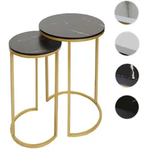 Mendler 2er-Set Beistelltisch HWC-K46, Kaffeetisch Nachttisch Loungetisch, Marmor-Optik MDF ~ schwarz-gold