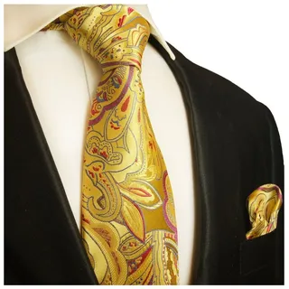 Paul Malone Krawatte Herren Seidenkrawatte mit Tuch modern paisley floral 100% Seide (Set, 2-St., Krawatte mit Einstecktuch) Breit (8cm), Extra lang (165cm), gelb rot 2028 gelb normal | 8 cm x 165 cm