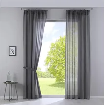 Gardinenbox 2er Set Gardinen »Nizza« Baumwoll-Voile Halbvoile HxB 254x135 cm Grau Transparent Stores mit Gardinenband und Tuneldurchzug, 2019031-2