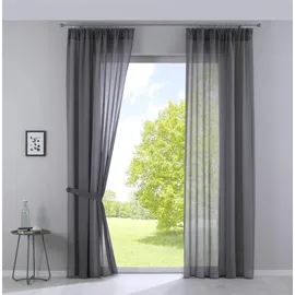 Gardinenbox 2er Set Gardinen »Nizza« Baumwoll-Voile Halbvoile HxB 254x135 cm Grau Transparent Stores mit Gardinenband und Tuneldurchzug, 2019031-2