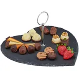 Relaxdays Schieferplatte, Herz, Griff, Servierplatte für Sushi, Käse, Hochzeit, Valentinstag, Schiefertablett, anthrazit
