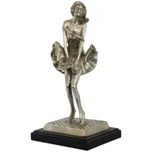 Casa Padrino Luxus Bronzefigur Marilyn Antik Silber / Schwarz 14 x 12 x H. 28 cm - Bronze Skulptur mit Holzsockel - Schreibtisch Deko - Wohnzimmer Deko - Luxus Kollektion