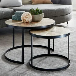 Kadima Design Couchtisch-Set `Esino`: Industrie-Stil, massives Holz und Metall, platzsparend, handgefertigt. Braun, 60x60x40 cm